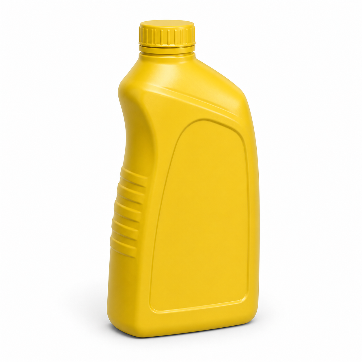 3D render of a yellow HDPE lubricant oil bottle